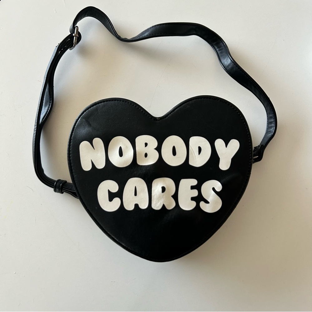 Killstar nobody cares heart shape crossbody purse bag